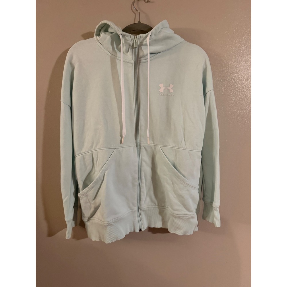 Under Armour Womens Rival Fleece Full Zip Hoodie Mint Green Loose Fit Small